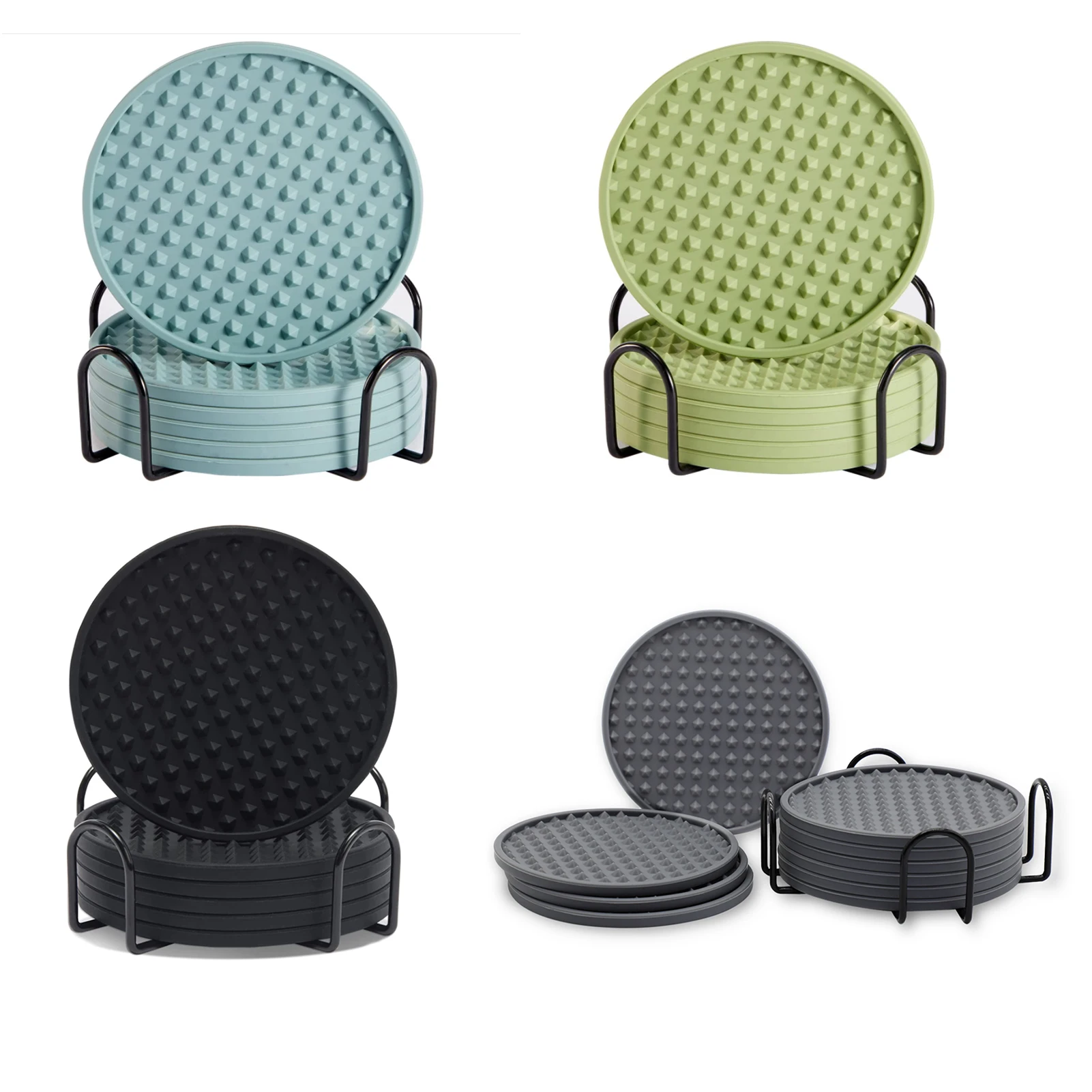 

Набор подставок для напитков из 8 предметов с держателем, Нескользящие двусторонние силиконовые подставки, настольная защита для любых раз...