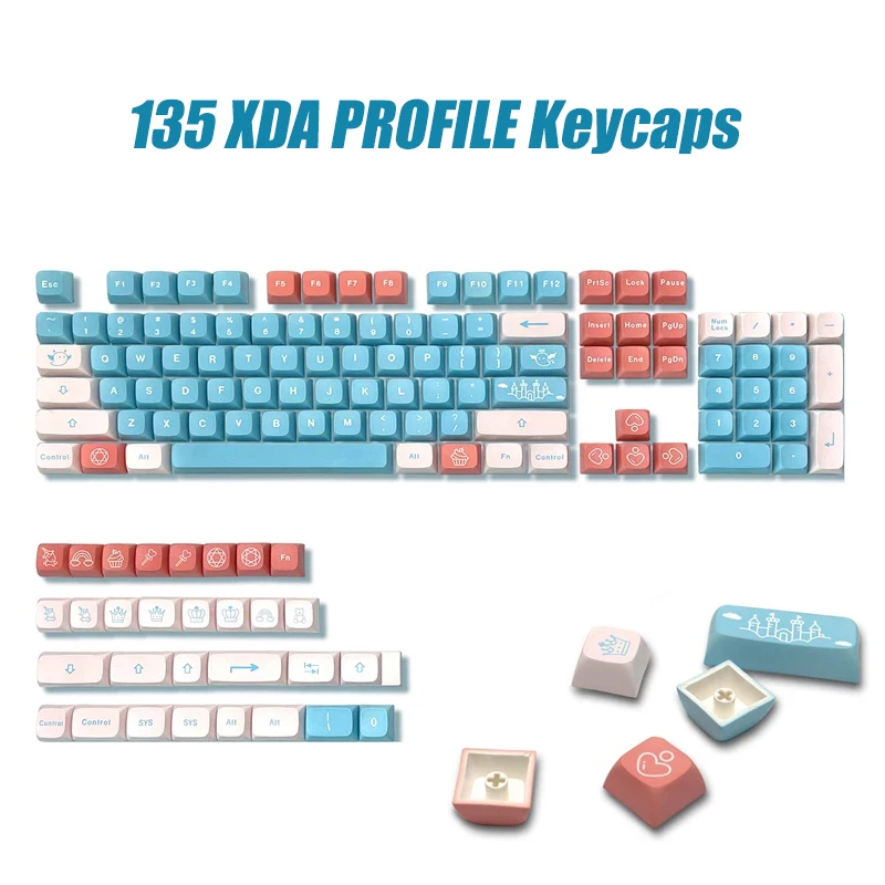 

Колпачки для клавиш 135/156 клавиш PBT XDA, колпачки для клавиш с сублимационной печатью голубого неба для gk61/anne pro 2, Беспроводная игровая механиче...