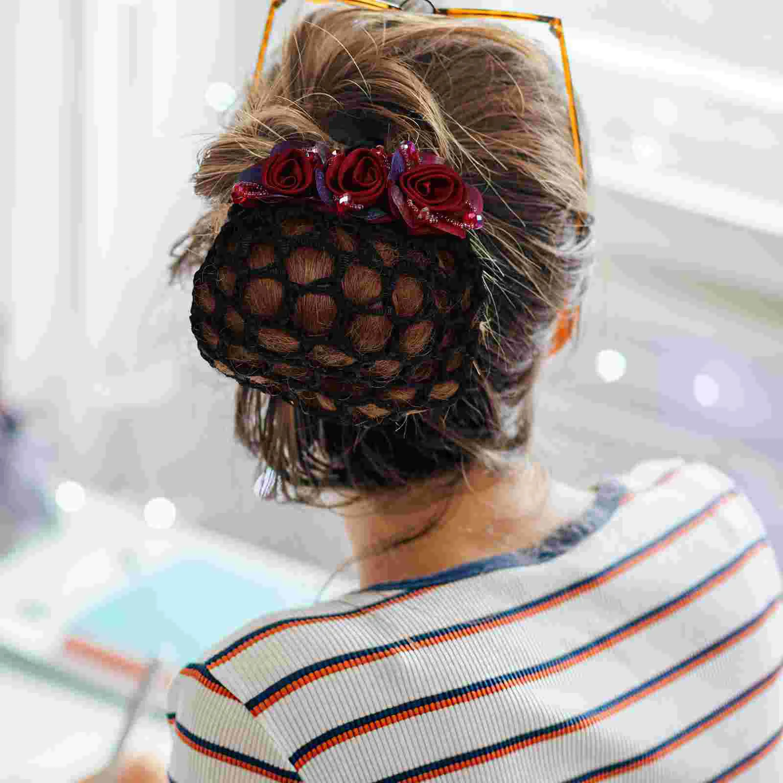 

Hair Bun Cover Women Hair Net Clip Flower Hair Bun Cover for Ballet Dancers Stewardess