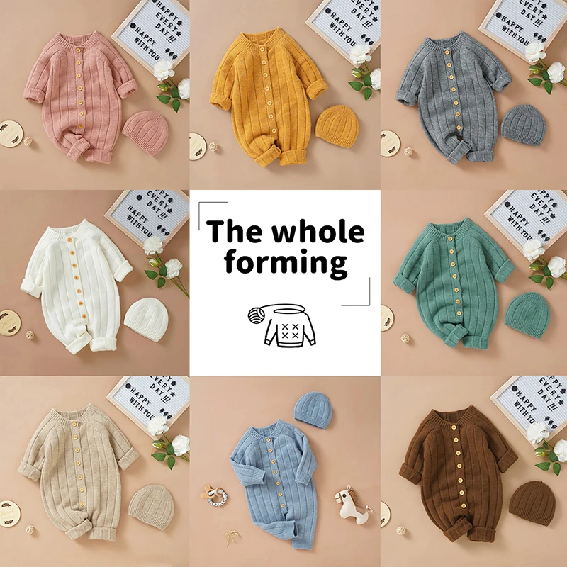 

Теплый детский вязаный комбинезон с длинным рукавом и шапка