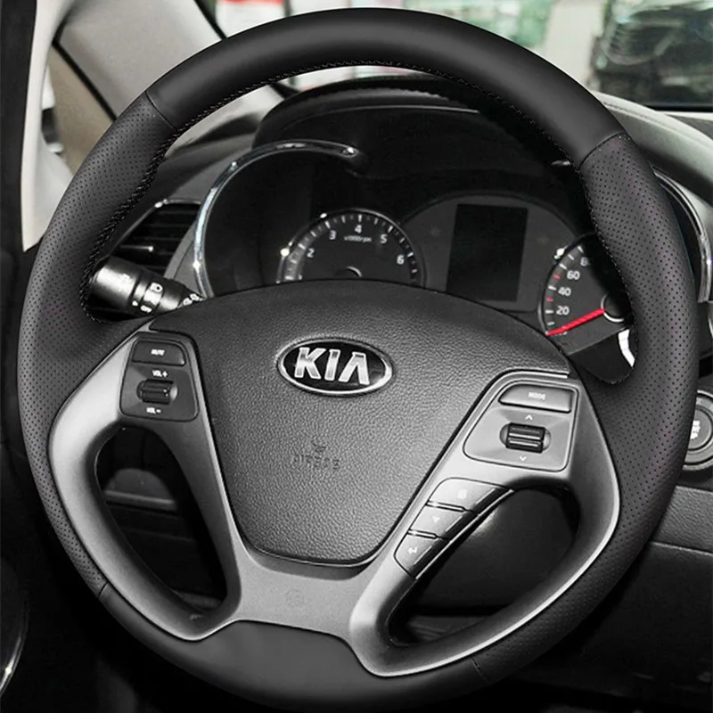 

DIY Hand-Stitch Carbon Fiber Suede Leather Car Steering Wheel Cover for KIA K3 K3s Interior Auto Accessories