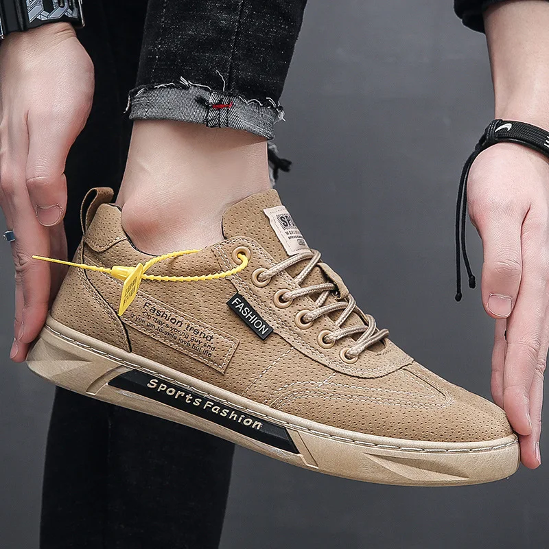 

Men's Casual Leather Shoess Lace Up Comfortable Outdoor Breathable Walking British High Top Platform Sneakers Vulcanized Shoes