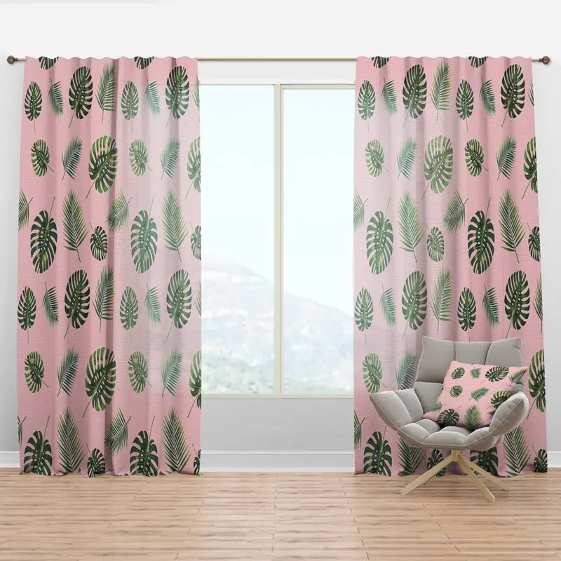 

'Palm Tropical Leaves Retro Pattern' Mid-Century Modern Curtain Panel