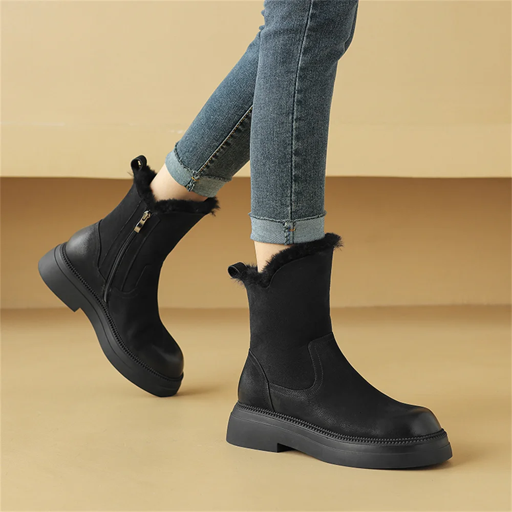 FEDONAS модные теплые женские ботильоны из натуральной кожи шерстяные зимние