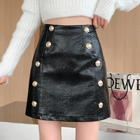 pu a line skirt high waist leather skirt 2021 new women skirt korean style maxi black sexy solid color mujer faldas 909j