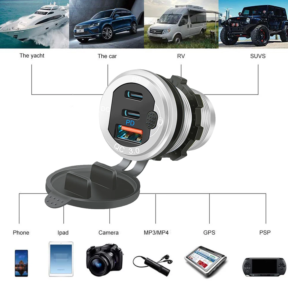 QC 3 0 PD Автомобильное зарядное устройство 12 В/24 В Розетка для быстрой зарядки