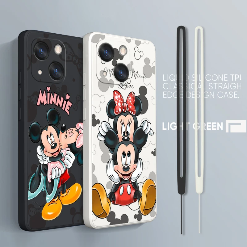 

Disney Mickey Minni Phone Case For iPhone 14 13 12 mini 11 Pro Max 8 7 Plus XR XS X Liquid Rope Funda Cover