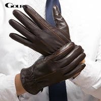 gours winter real leather gloves men brown genuine goatskin gloves fashion plus velvet warm driving mittens new arrival gsm037