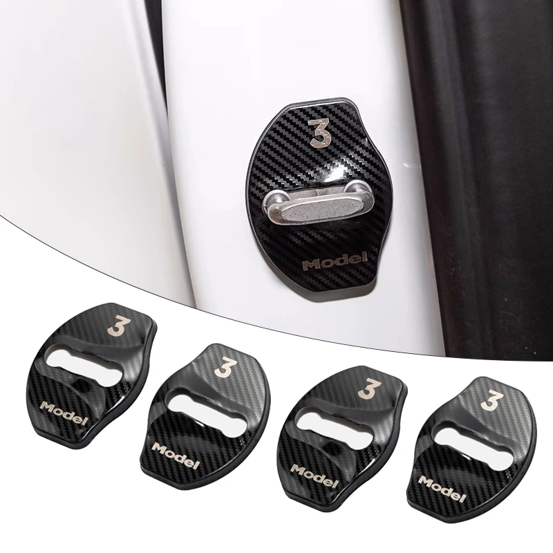 

Car Door Lock Buckle Cover Carbon Fiber Metal Sticker Automobile Decoration For Tesla Model S Model Y Auto Protection Style