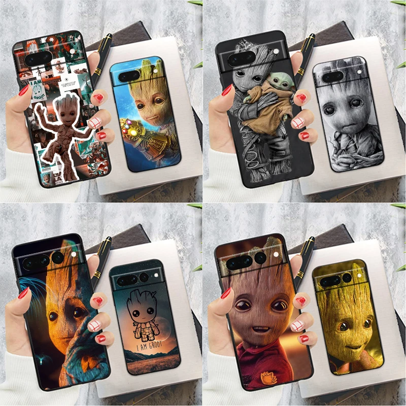 

Marvel Groot Cute For Google Pixel 8 7 6 6A 5 4 5A 4A XL Pro 5G Silicone Shockproof Soft TPU Black Phone Case Cover Coque Capa