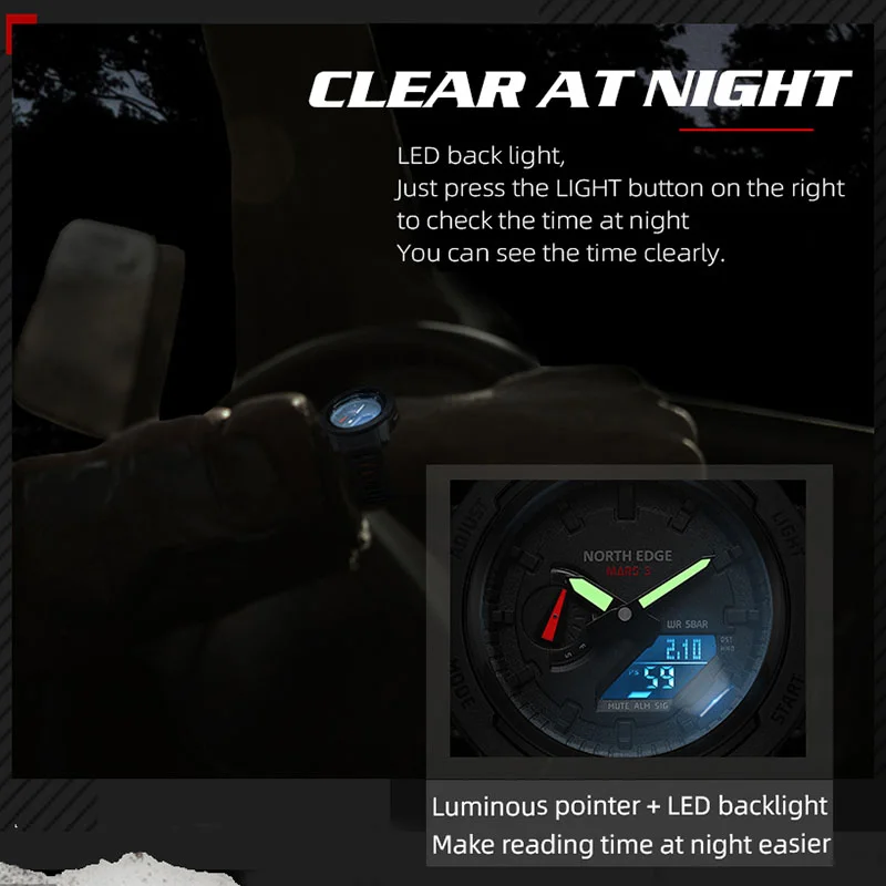 Мужские Цифровые часы North EDGE Mars 3 из углеродного волокна спортивные