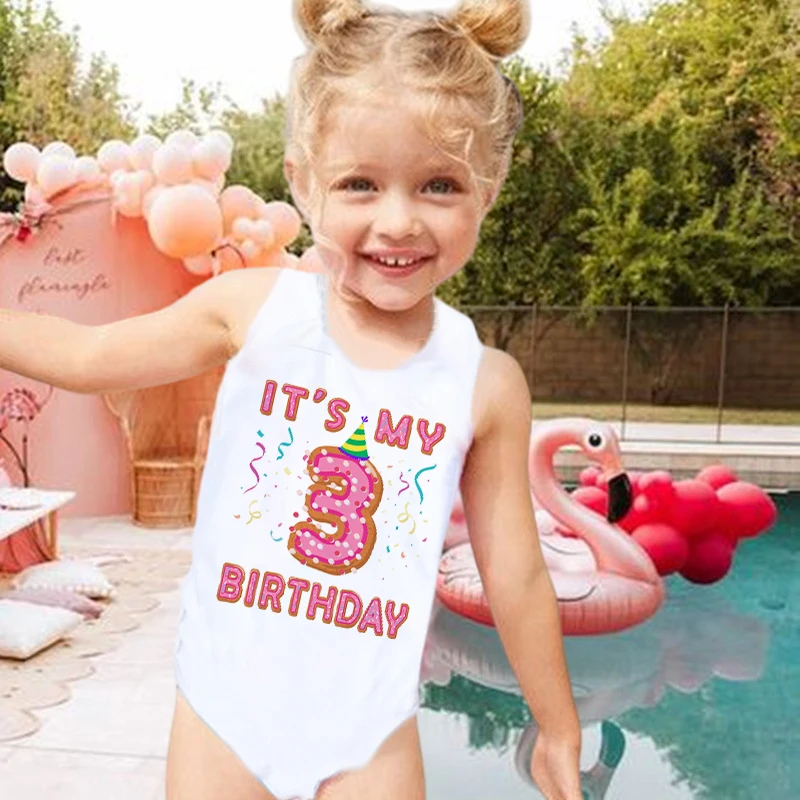

It's My 3 Birthday Summer Baby Girl Swimwear Kids Pool Party Swimsuit Birthday 2-7 Year Girls Bathing Suit Beach Clothes Gifts