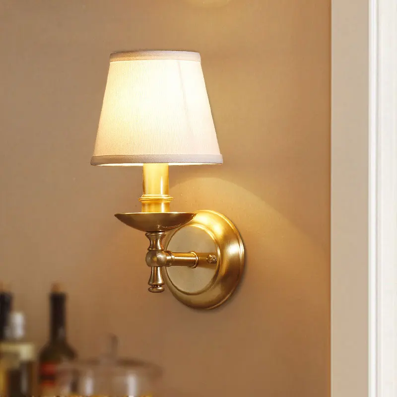 

American Style Retro All Copper Wall Lamp European Style Living Room Bedroom Bedside Lamp Mirror Front Lamp Aisle Staircase Lamp