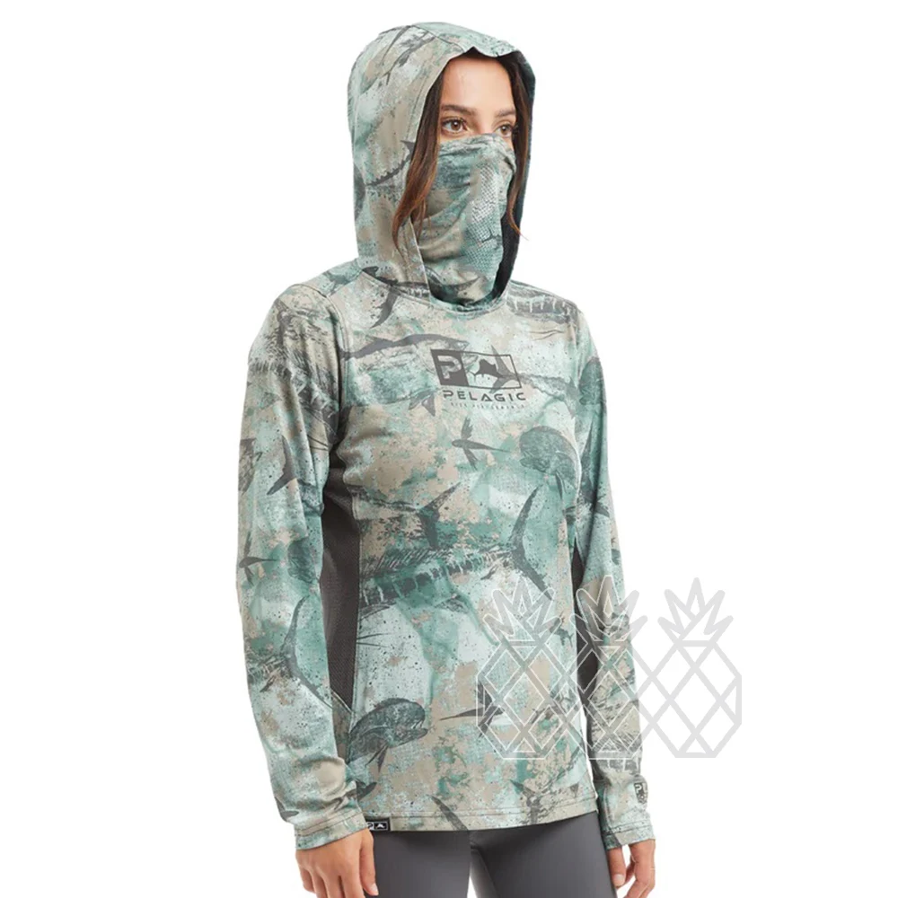 

Pelagic Fishing T-shirts Women Long Sleeve Uv Protection Fishing Hoodies Face Mask Apparel Breathable UPF50+ Angling Tops Wear