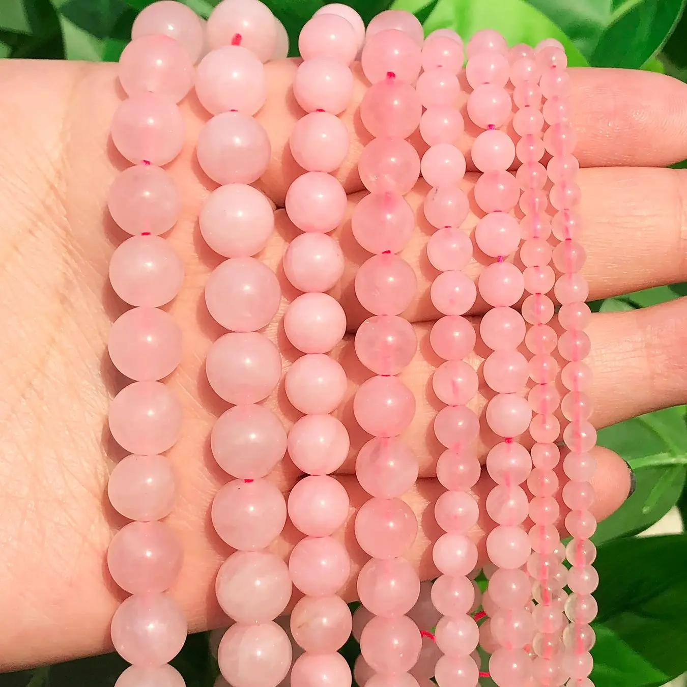 

Natural Pink Quartz Crystal Jades Stone Glass Beads Smooth Round Loose Space Beads For Jewelry Making DIY Charms Bracelet Crafts