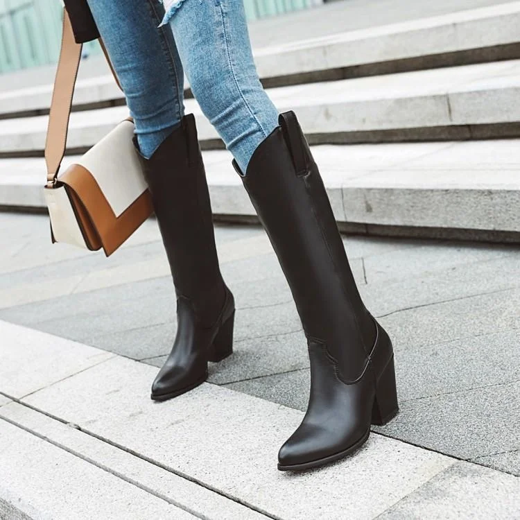

Western Cowboy Boots Women's Retro Boots 01 New Thick Heel Women's Boots Knee High Net Red Thin Knight Boots[completed on