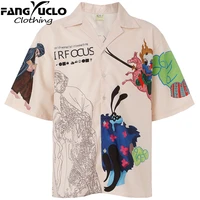 fangyuclo summer men women loose couple short sleeve print retro high street shirts cardigan fc2022414