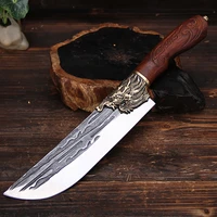longquan kitchen knife copper dragon decor handmade forged 8 inch cleaver camping barbecue viking hunting knife cooking tools
