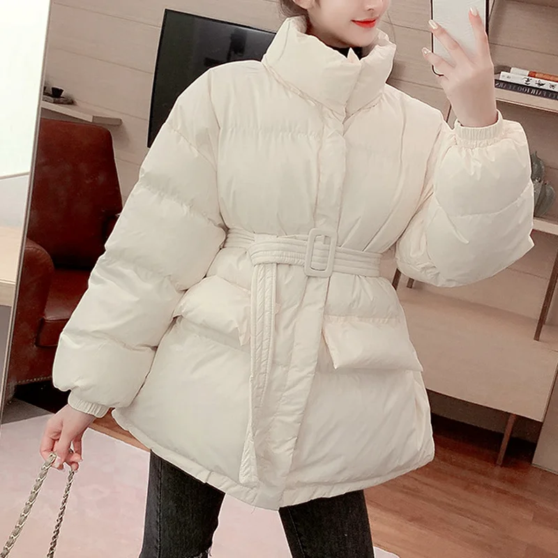 Winter Coat Ladies Parker Coat Shiny Surface Warmth Thick Thick Cotton Casual Loose Women's Jacket Ladies Belted Jacket 2022 New
