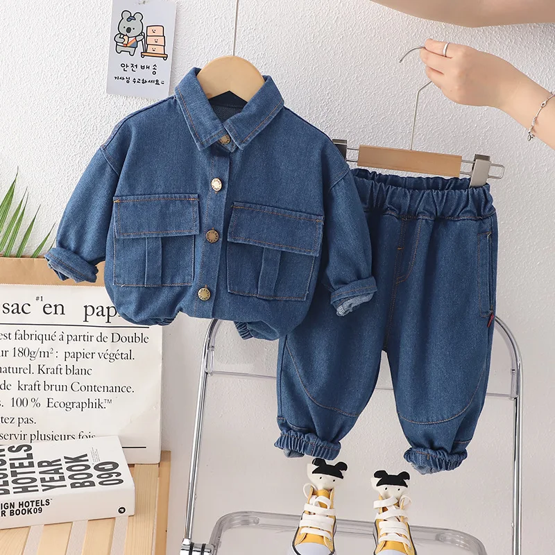 

Autumn Baby Boys Children Clothes Set Long Sleeves Denim Clothing For Girls Infant Top And Bottom Set Kids Birthday Outfits 1-5Y