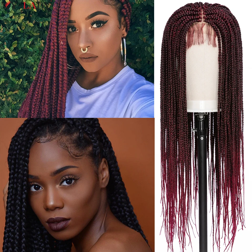 My-Lady 32inch Synthetic Box Braided Lace Front Wig With Baby Hair Knotless Braids Wig For Black Women Lace Frontal Afro Wigs