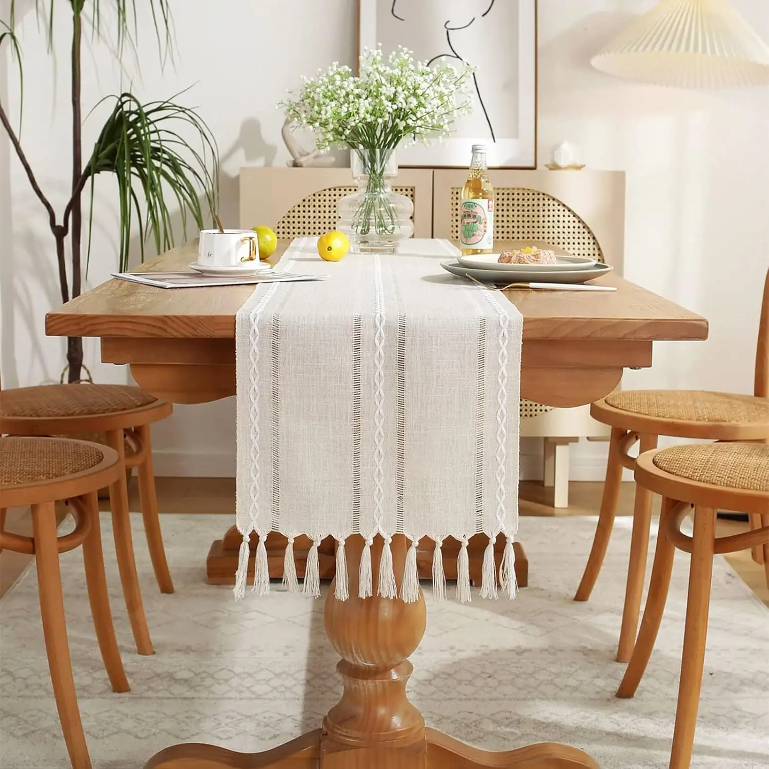 

Дорожка для стола из хлопка и льна, однотонная