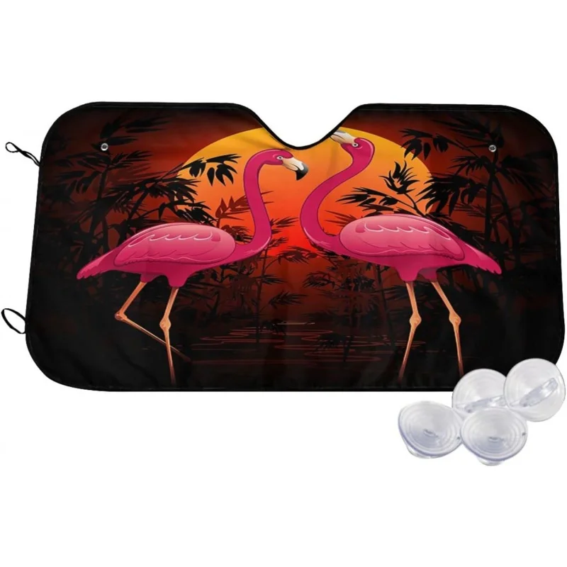 

Солнцезащитный козырек для лобового стекла автомобиля розовые фламинго на тропическом спокойном закате Защита от УФ-лучей Складной автомобильный солнцезащитный козырек для автомобиля