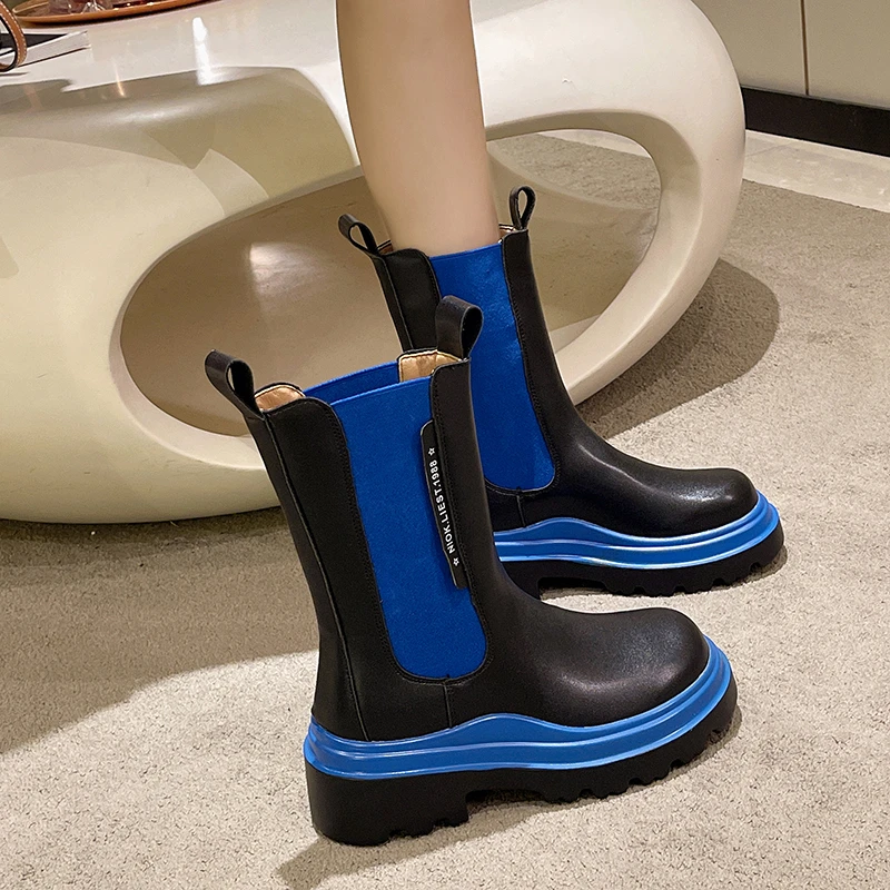 

Женские ботильоны 2022, женские осенние ботинки на платформе, модная обувь, ботинки челси, женские брендовые дизайнерские ботинки без застежк...