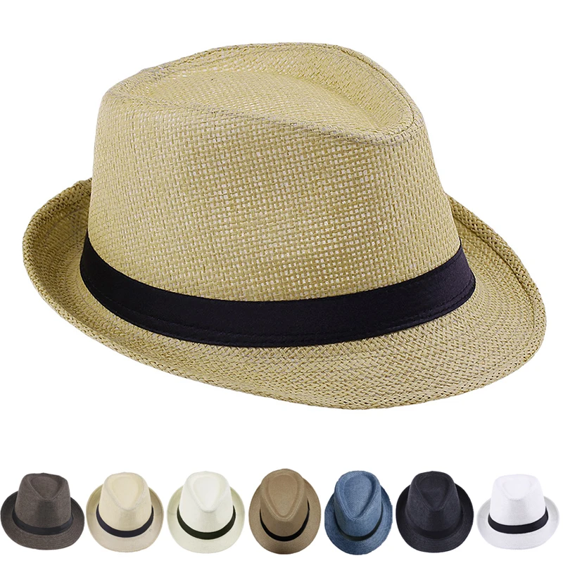 Men's Sun Hat Holiday Men Straw Hat Cowboy Summer Retro Panama Travel Journey Casual Caps Fedora Hat Gangster Cap Wide Brim