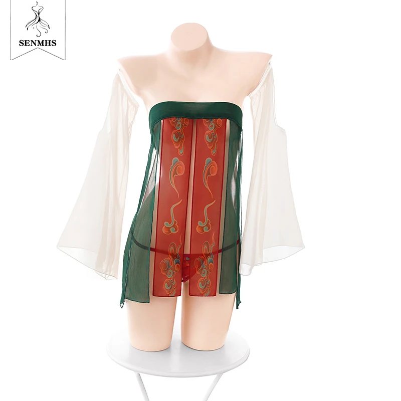 

SENMHS Sexy Lingerie Classical Tang Style Cosplay Costume Embroidery Women's Ultrathin Perspective Exotic Chinese Hanfu Nightgow