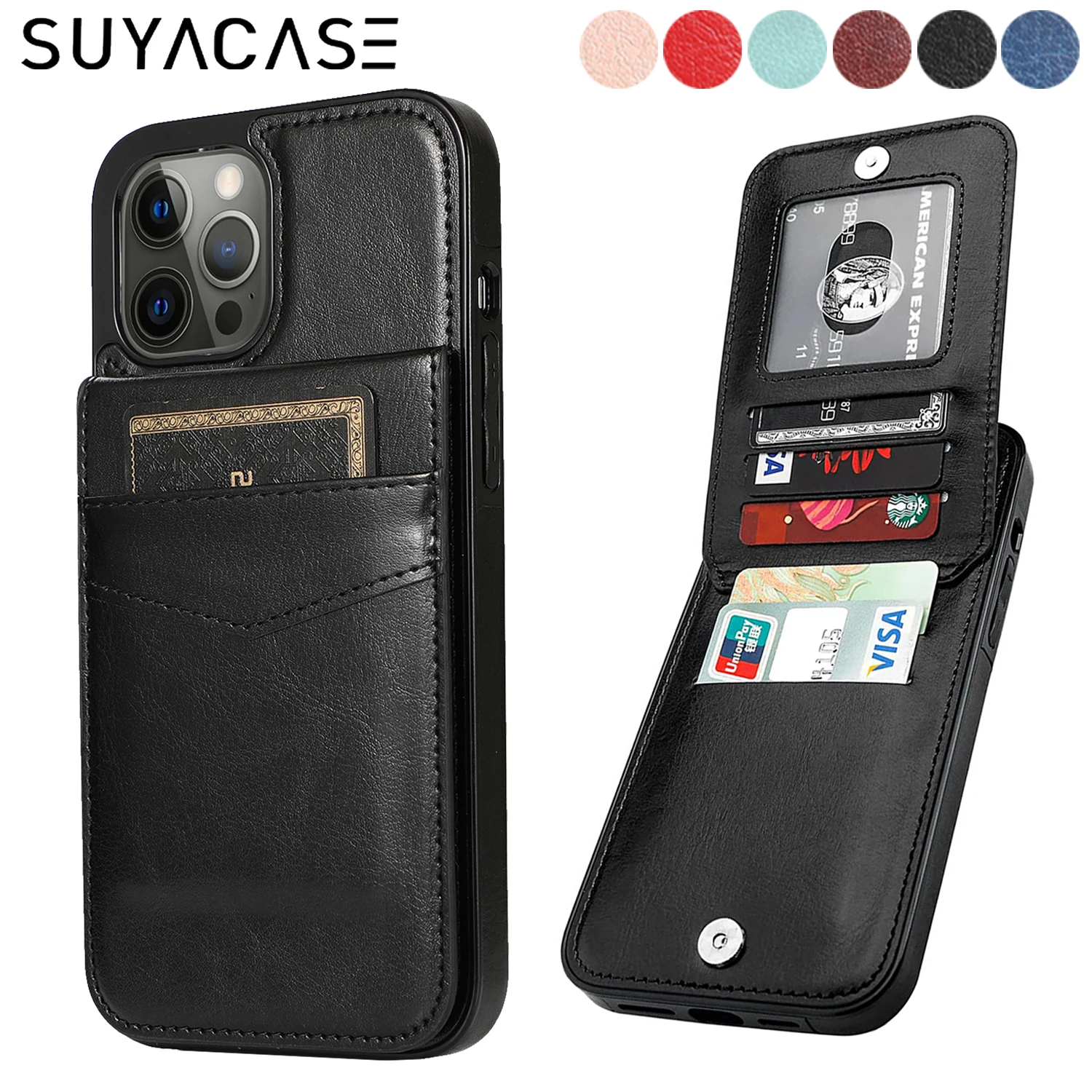 

Leather Phone Bag Case For iPhone 14 13 12 Mini 11 Pro Max XS XR X 6 6s 7 8 Plus SE 2020 2022 Card Slot Stand Holder Shock Cover