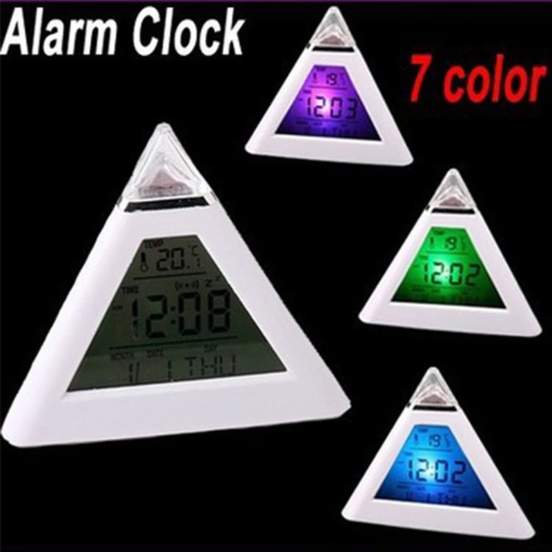 Цифровые часы-пирамида со светодиодной подсветкой меняющей цвет с цифровым