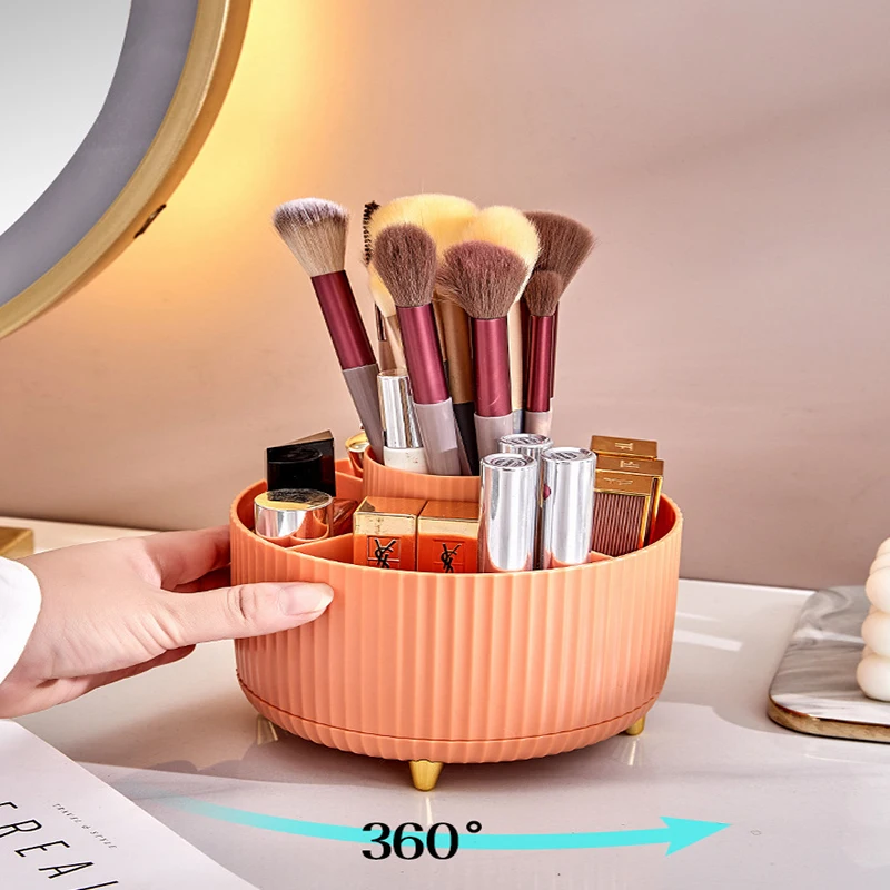 

Cosmetic Brush Storage Bucket, Dust Proof, Eyebrow Pencil, Lipstick, Transparent, Rotary Pen Holder, Desktop