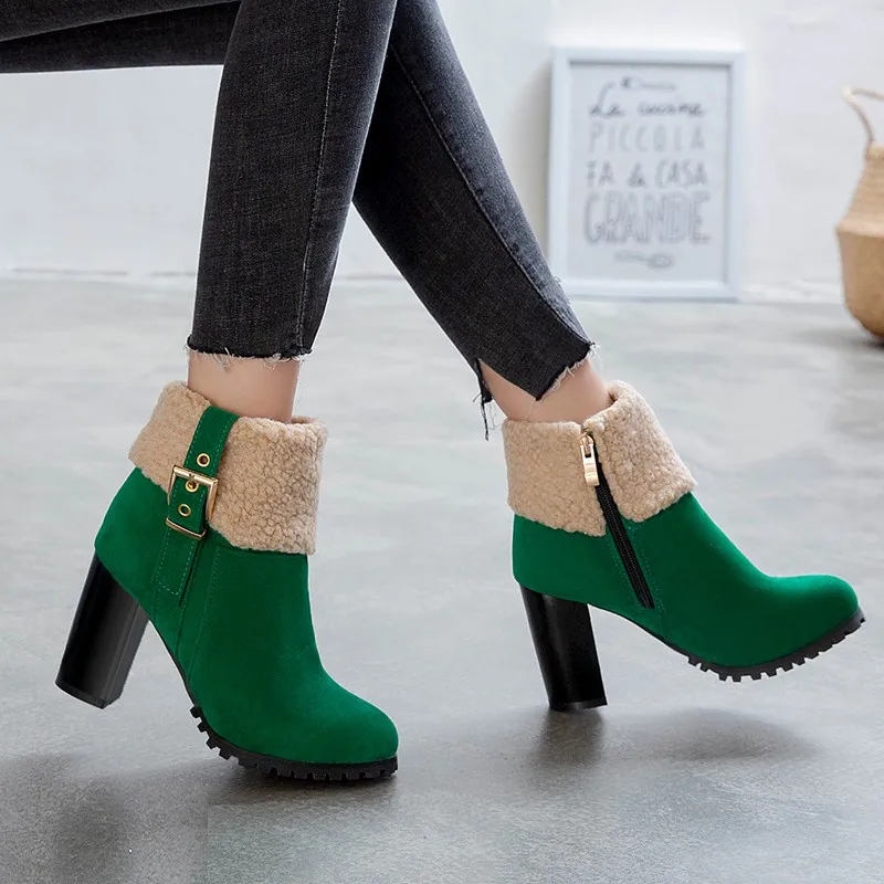 

Fashion Women Snow Boots 2022 Winter Suede Ankle Boots Platform High Heels Thick Fur Warm Plush Zip Winter Shoes Plus Size 47 48