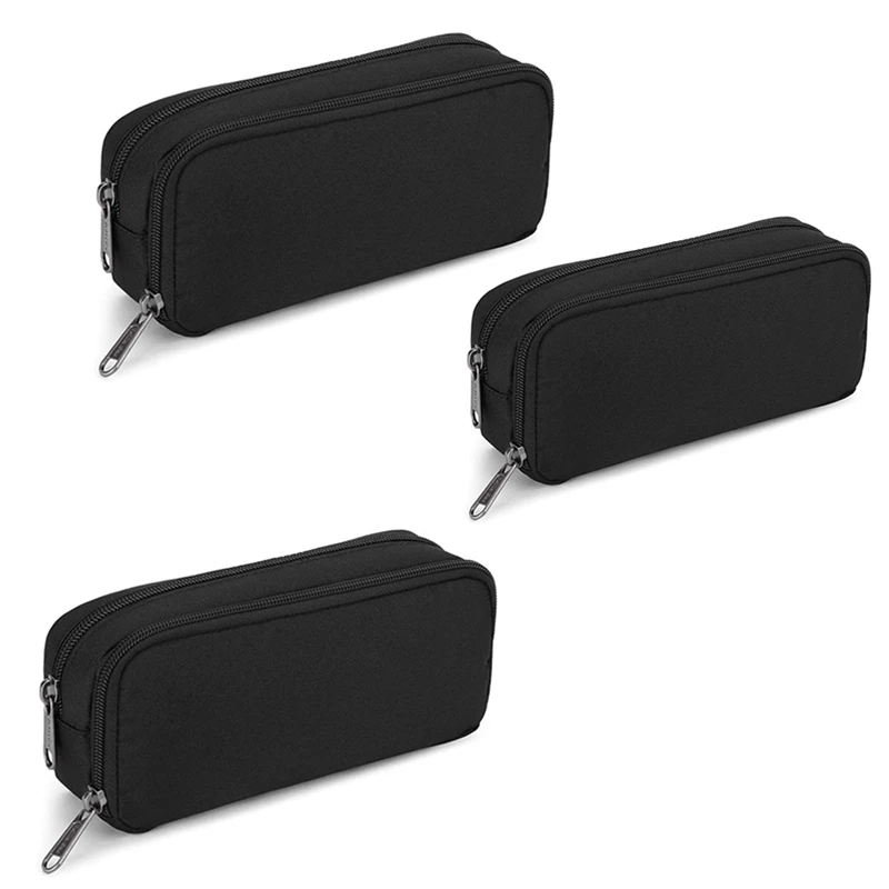 

3 Pieces Big Capacity Pencil Case Simple Stationery Bag Organizer For School Office (Black)