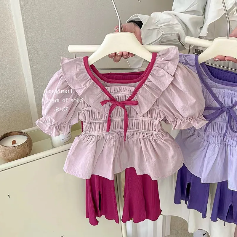 

2 цвета, детская одежда для девочек, 2023, летний комплект одежды, футболка + штаны, детский спортивный костюм, наряды принцессы для маленьких девочек, игровой автомат