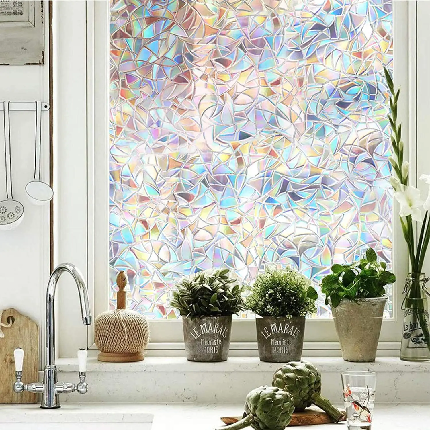 

Decorative Rainbow Window Film Stained Translucent Refraction Privacy Film Non-Adhesive Glass 3D Static Cling Window Sticker