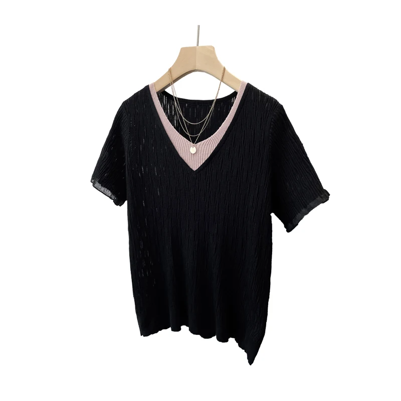 Женский свободный трикотажный свитер с V-образным вырезом