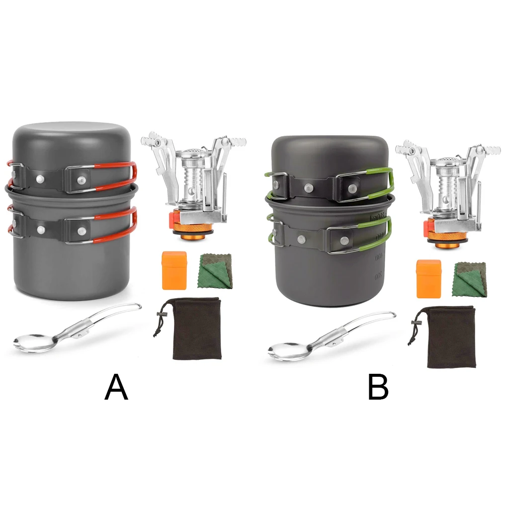 

Outdoor Cookware Camping Cooking Pot Pan 2-3 People Mountaineering Washable Aluminum Alloy Stove Equipment Green