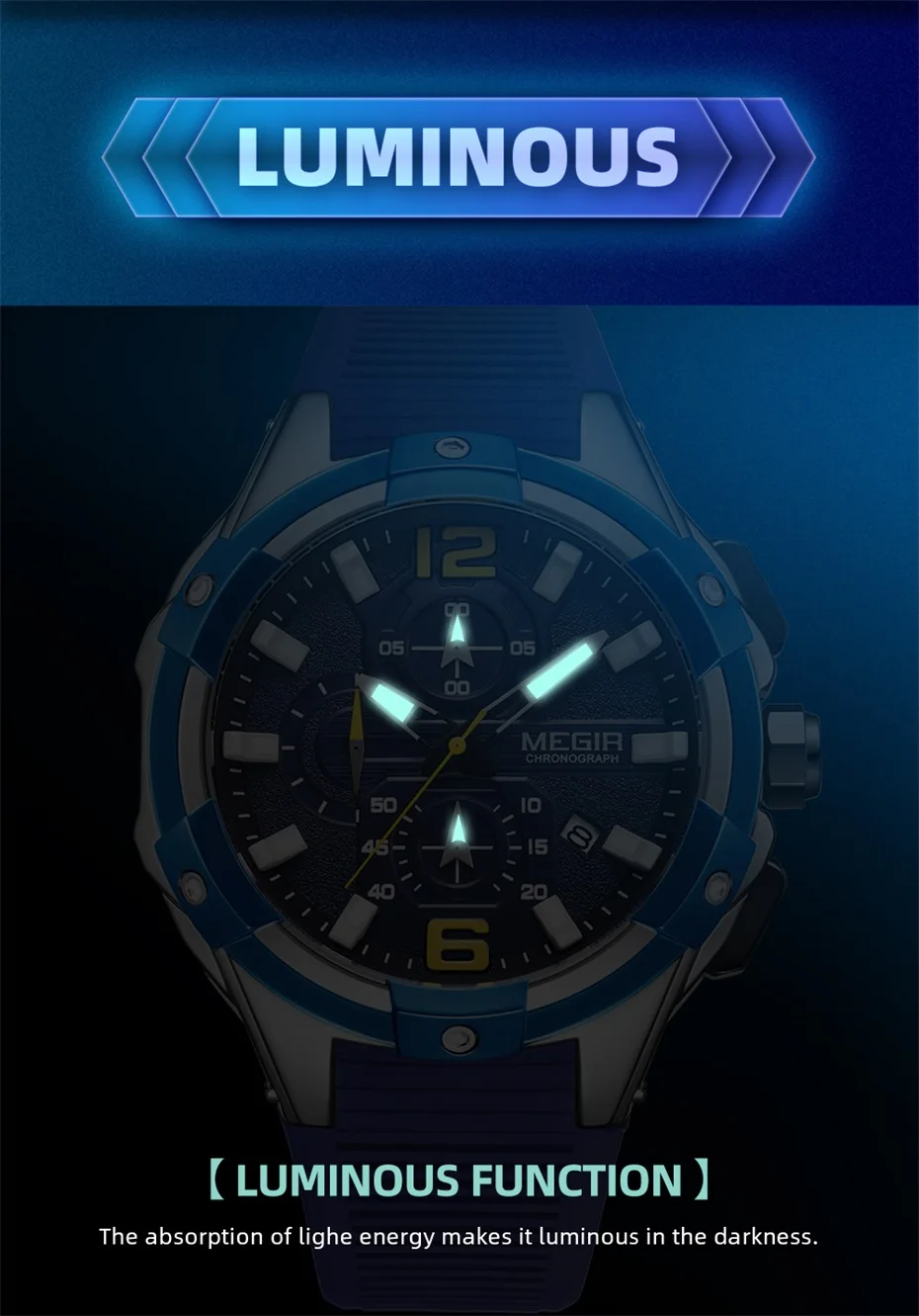 MEGIR мужские оригинальные роскошные спортивные часы с хронографом в стиле