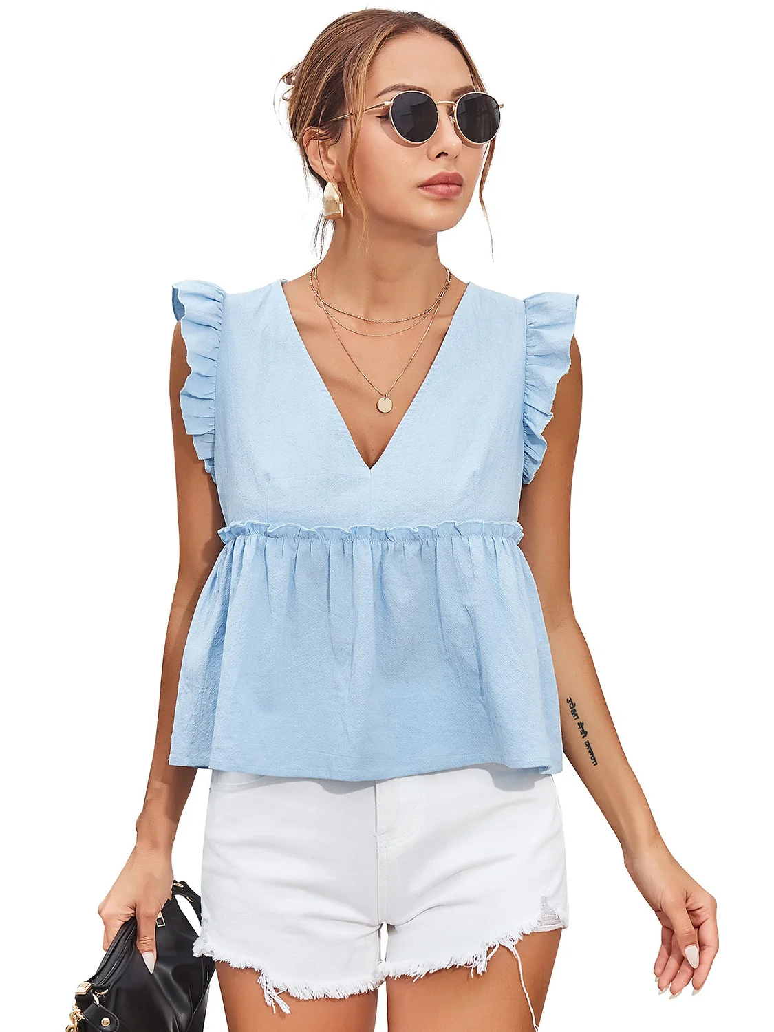 Женская блузка без рукавов LiTi Rocky кружевная с V-образным вырезом и прострочкой на