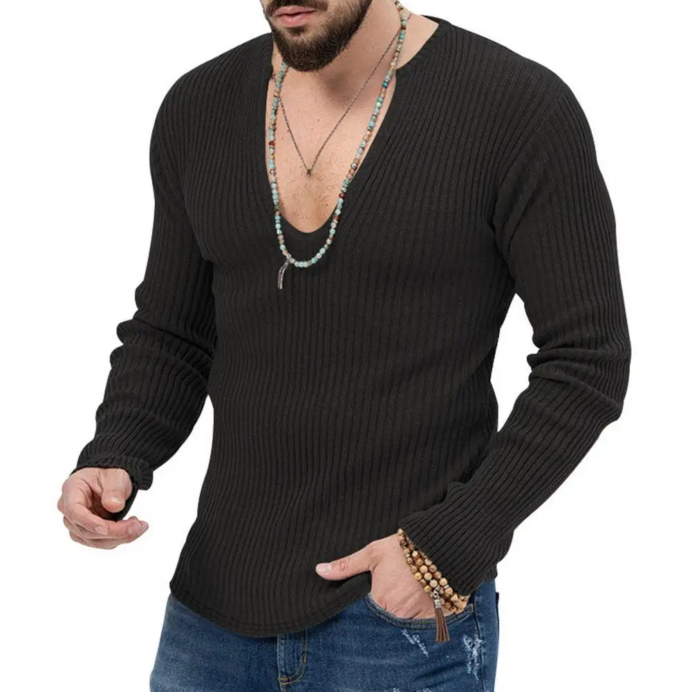 

Men Sweater Stylish Men's V-neck Sweater Slim Fit Soft Knitted Pullover with Long Sleeves for Fall Winter Fashion V-neck Slim