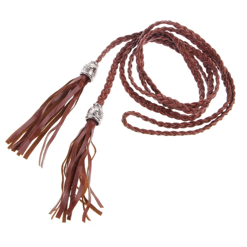 

Chic Ladies Women Braided Belt PU Leather Tassel Self-Tie Thin Waist Rope Belt Drop shipping