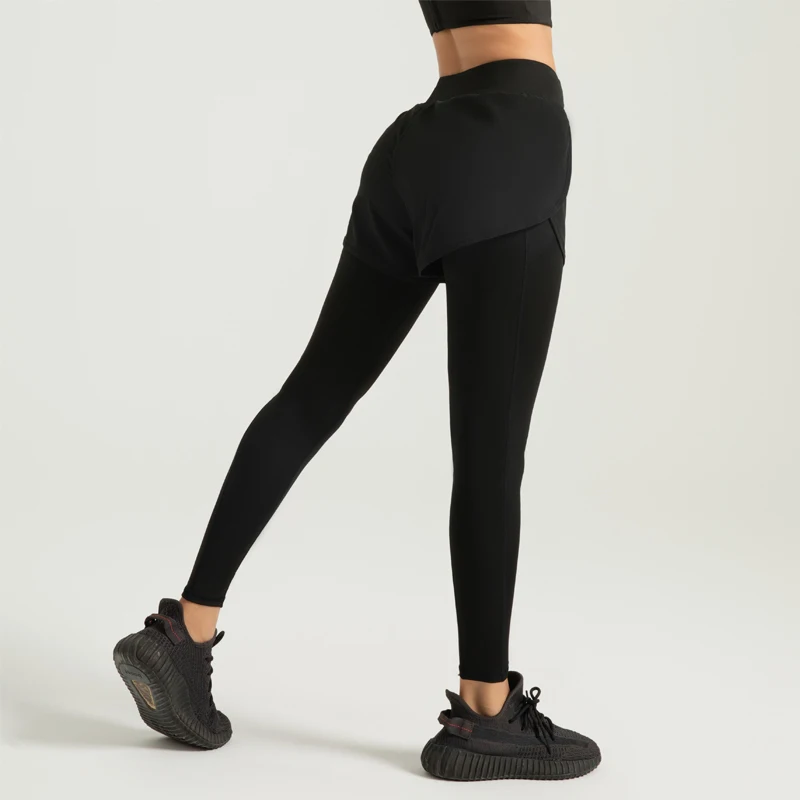 Брюки для йоги 2 в 1 одежда фитнеса и с карманами высокая талия спортивная