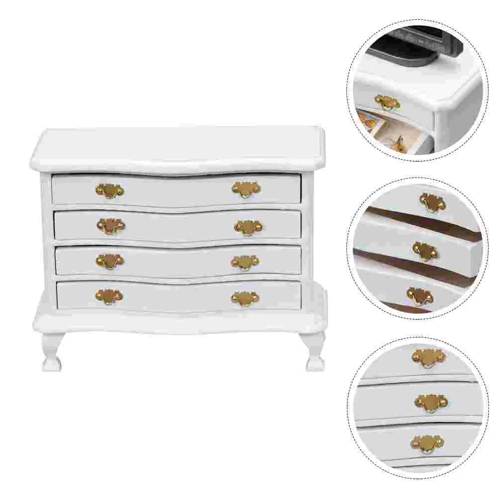 

1PC Micro Scene Decor Mini house Wooden Cabinet Mini House Drawer (White)
