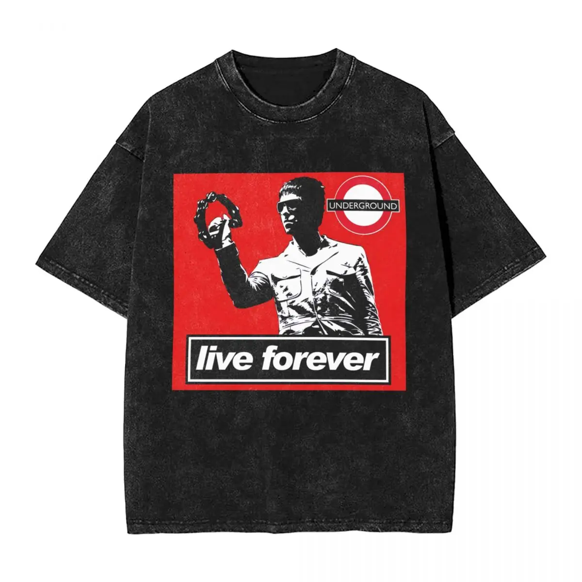 Футболка O-Oasis Live Forever вареная Мужская хлопковая Эстетическая рубашка оверсайз