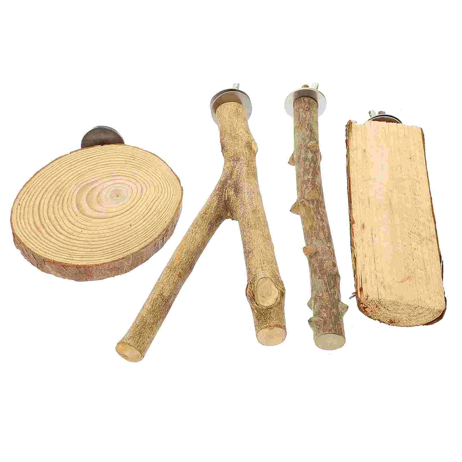 

4 Pcs Pet Items Parrot Standing Stick Wood Bird Perch Wooden Perches Birdcage Birds Parakeet Accessories Toy