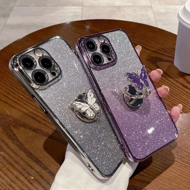 Блестящий чехол с кольцом-бабочкой для OPPO Reno 7 8 9 10 Pro Plus 11 8T Find X3 Lite X5 X6