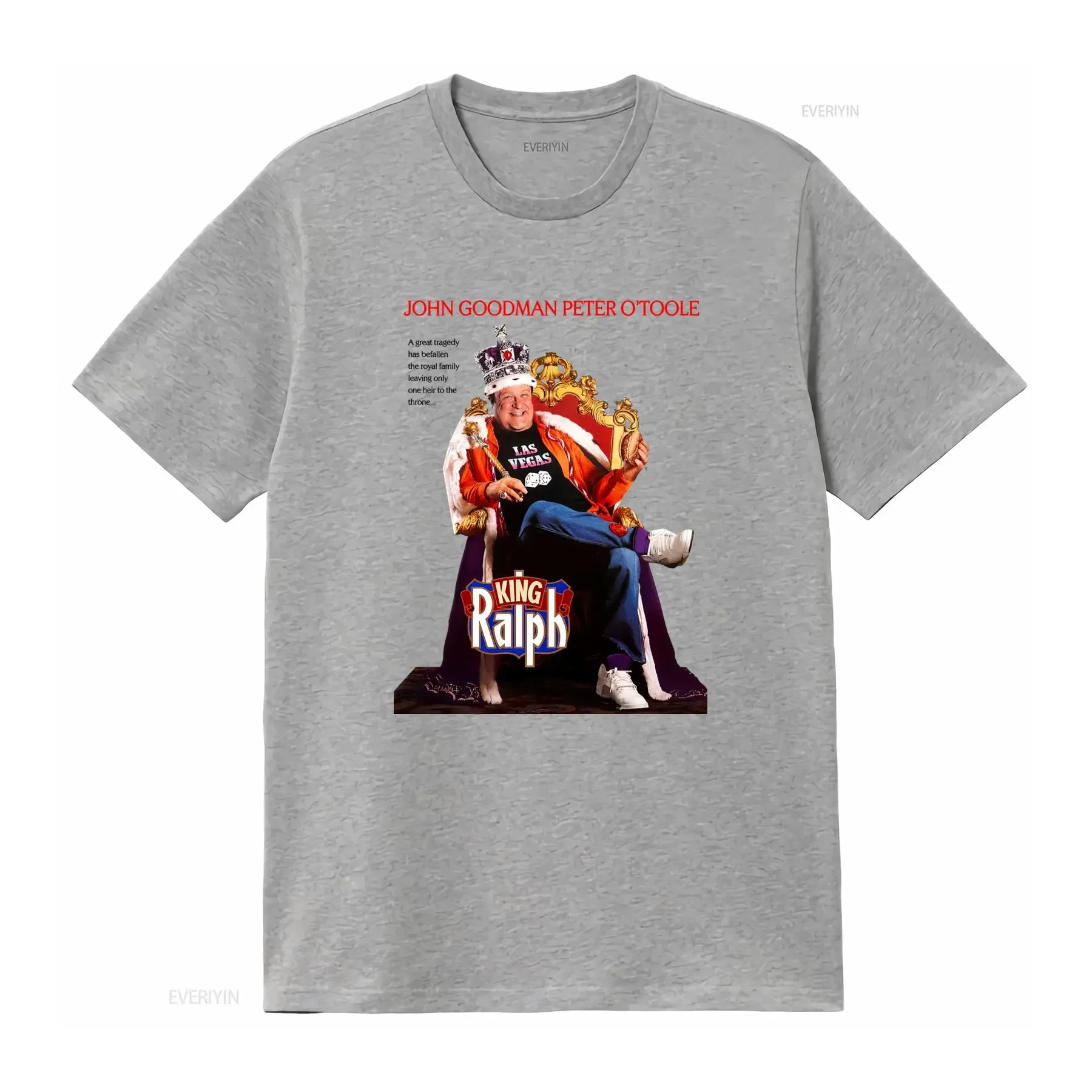 Фото Футболка для фанатов комедийных фильмов с Ральфом Джоном Гудманом и Питером О'Тулом, дизайн в стиле Лас-Вегаса, королевская тематика, удобный крой, винтажная, с эффектом потертости №3