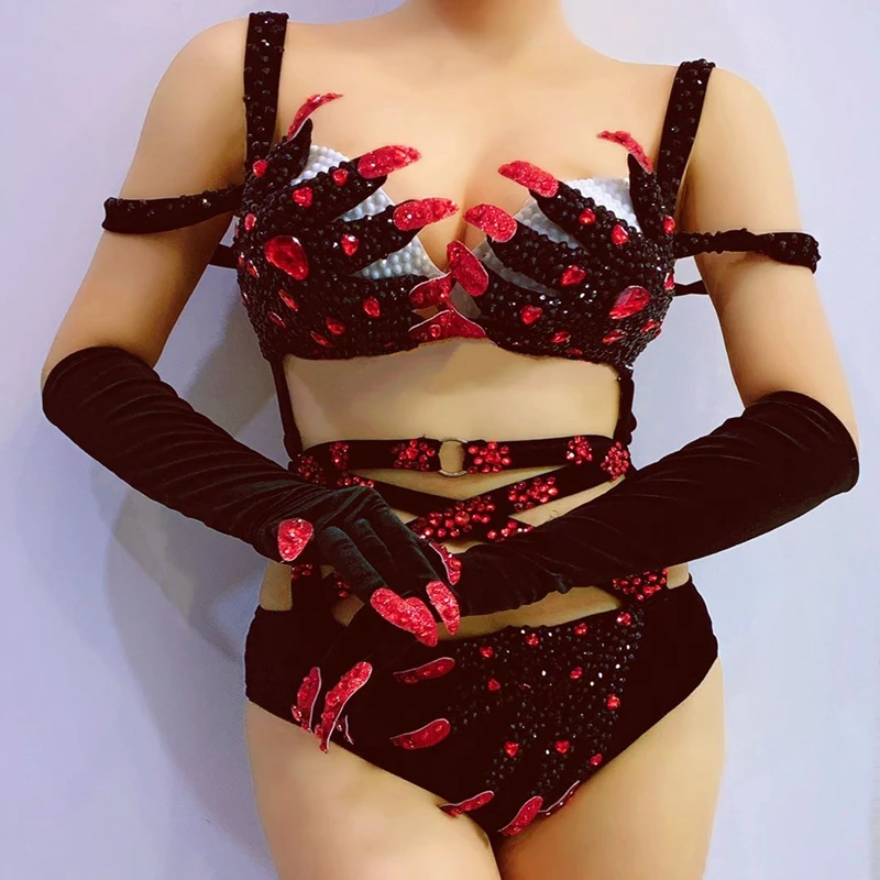 Бархатное боди на завязках Женское сексуальная одежда для ночного клуба и сцены